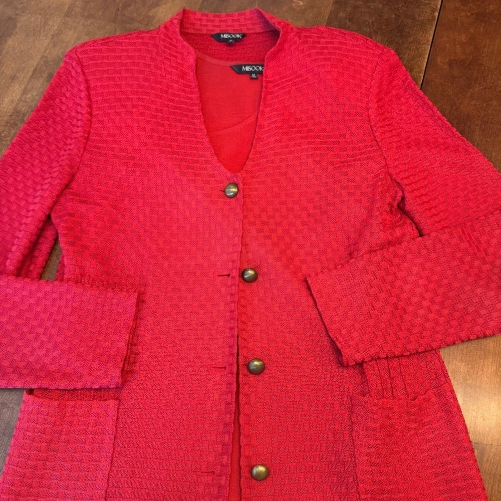 Misook Knit Jacket Tank Set Women Medium Red Excellent Button Front Professional